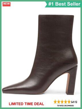 Women's Square Toe Ankle Boots Block Heel Faux Leather Side Zipper